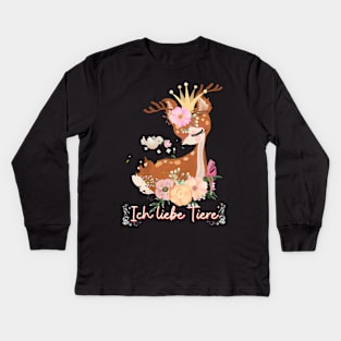 Reh Liebe Tiere Prinzessin Blumen Süß Kids Long Sleeve T-Shirt